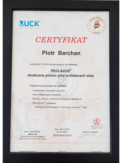 Kwalifikacje podologa Piotra Barchana-12